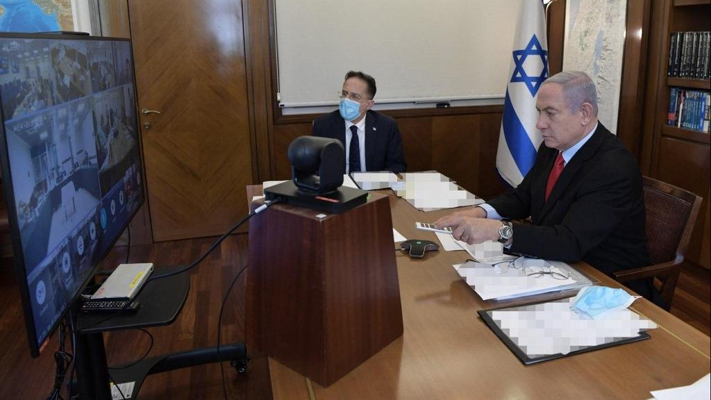 הדיונים בממשלה נמשכים (צילום: קובי גדעון, לע"מ) בנימין נתניהו בישיבת ממשלה דרך הזום