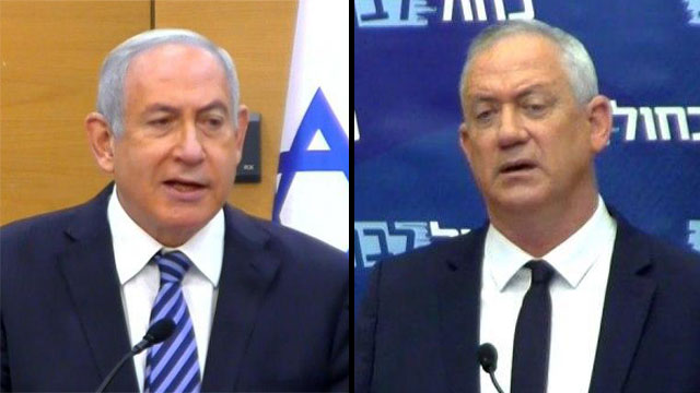 גנץ ונתניהו. כל צד נותר בעמדתו (צילום: ערוץ כנסת) בני גנץ בנימין נתניהו ישיבות סיעה הליכוד כחול לבן