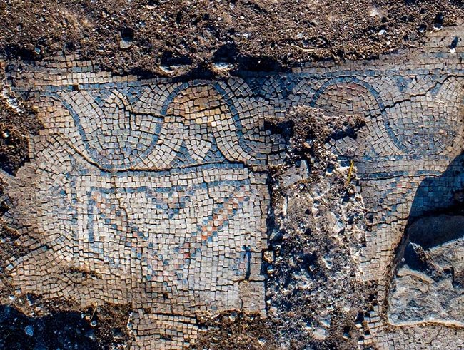 Mosaic floor of 1,300-year-old church in the village of Kfar Kama, near Mount Tabor 