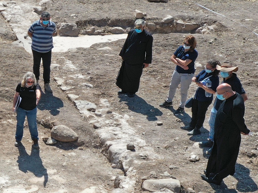 Head of the Greek Catholic Church, Youssef Matta, during his visit to the excavation site of 1,300-year-old church in the village of Kfar Kama, near Mount Tabor 