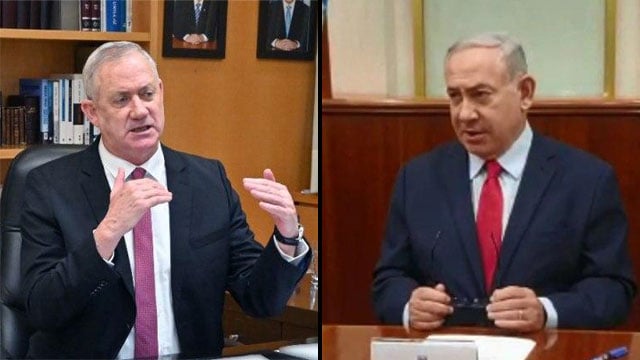 נתניהו וגנץ. על סף פיצוץ (צילום: אריאל חרמוני, משרד הביטחון) בנימין נתניהו בני גנץ ישיבת ממשלה