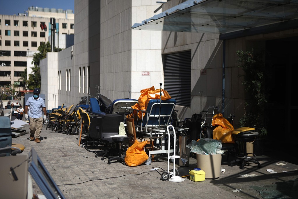 צילום: AFP ביירות בית חולים בתי חולים פצועים פיצוץ