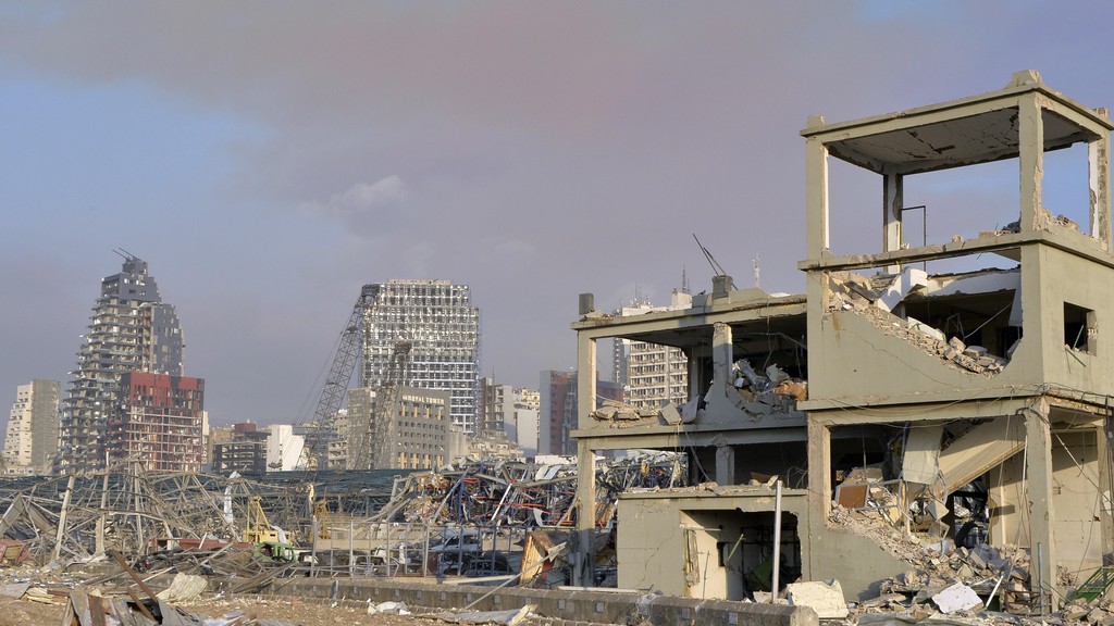 The Aftermath of a massive explosion in the port of Beirut that destroyed parts of the city 