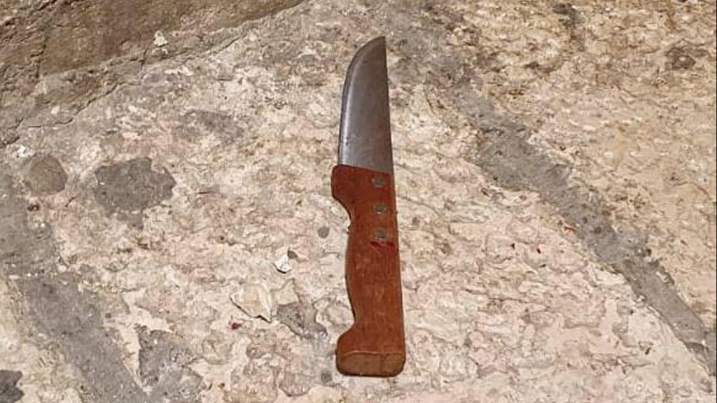 הסכין שנמצאה בזירת הפיגוע (צילום: דוברות המשטרה ) הסכין בזירת הפיגוע