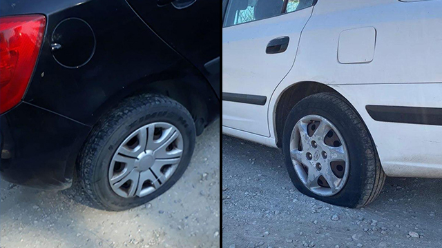 הצמיגים שנוקבו תושב ניר דוד חשוד בחיתוך צמיגי רכבי מטיילים