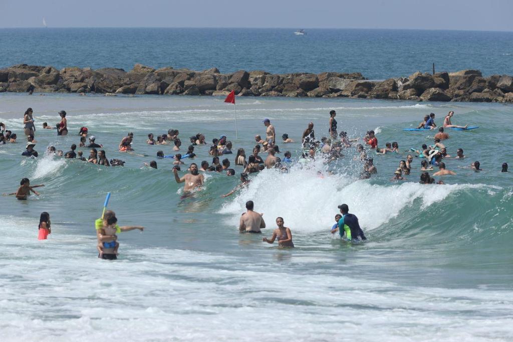 גם בתל אביב מילאו את החופים (צילום: מוטי קמחי ) חוף שרתון