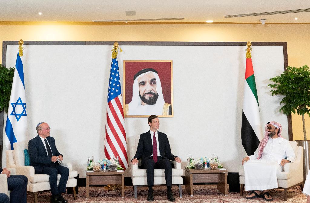 Israeli, American and Emirati officials meeting in Abu Dhabi earlier this month (Photo: Reuters) Israeli National Security Advisor Meir Ben-Shabbat, U.S. President's Senior Advisor Jared Kushner and UAE's National Security Adviser Sheikh Tahnoun bin Zayed Al Nahyan hold a meeting in Abu Dhab
