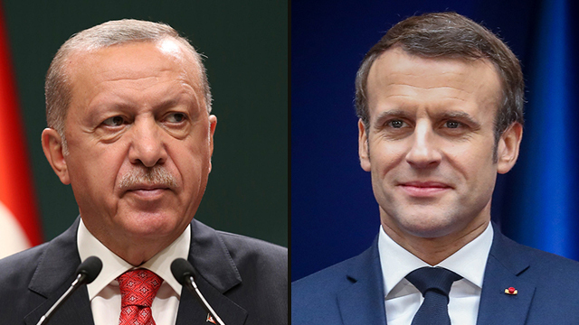 נשיא צרפת עמנואל מקרון ונשיא טורקיה רג'פ טאיפ ארדואן