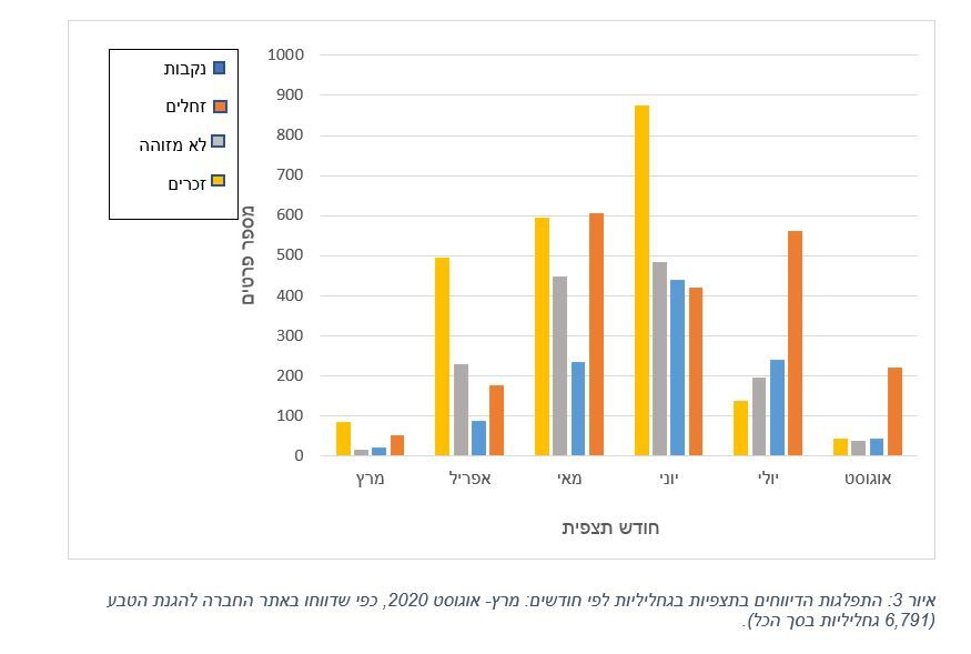 התפלגות הדיווחים בתצפיות בגחליליות לפי דיווחים