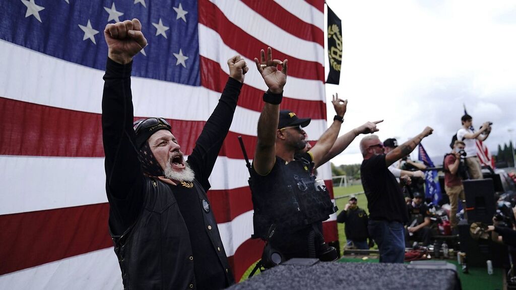 White Supremacy group Proud Boys during a Trump rally in Oregon last month 