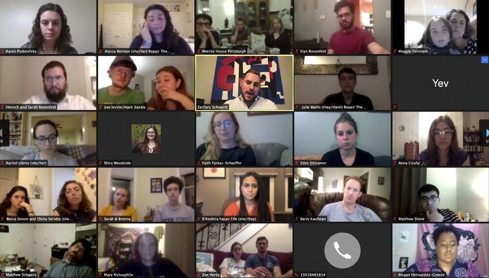 Zachary Schwartz, center, a member of the Tree of Life synagogue, speaks to young adults gathered for a virtual roundtable to commemorate and reflect on the 2018 mass shooting at the Tree of Life synagogue in Pittsburgh (Photo: AP) Zachary Schwartz, center, a member of the Tree of Life synagogue, speaks to young adults gathered for a virtual roundtable to commemorate and reflect on the 2018 mass shooting at the Tree of Life synagogue in Pittsburgh