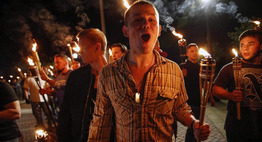White supremacist's chanting 'Jews will not replace us' in Charlottesville, Virginia in 2017  