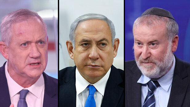 מנדלבליט, נתניהו וגנץ (צילום: מוטי קימחי ,AP) מנדלבליט, נתניהו, גנץ
