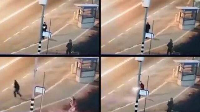 Footage from 2020 of the assailant approaching to the IDF soldier stationed in the Neot Kedumim Junction, and throwing a Molotov cocktail at him אירוע חריג בכניסה לקדומים, מחבל משליך בקבוק תבעה על חייל ובורח
