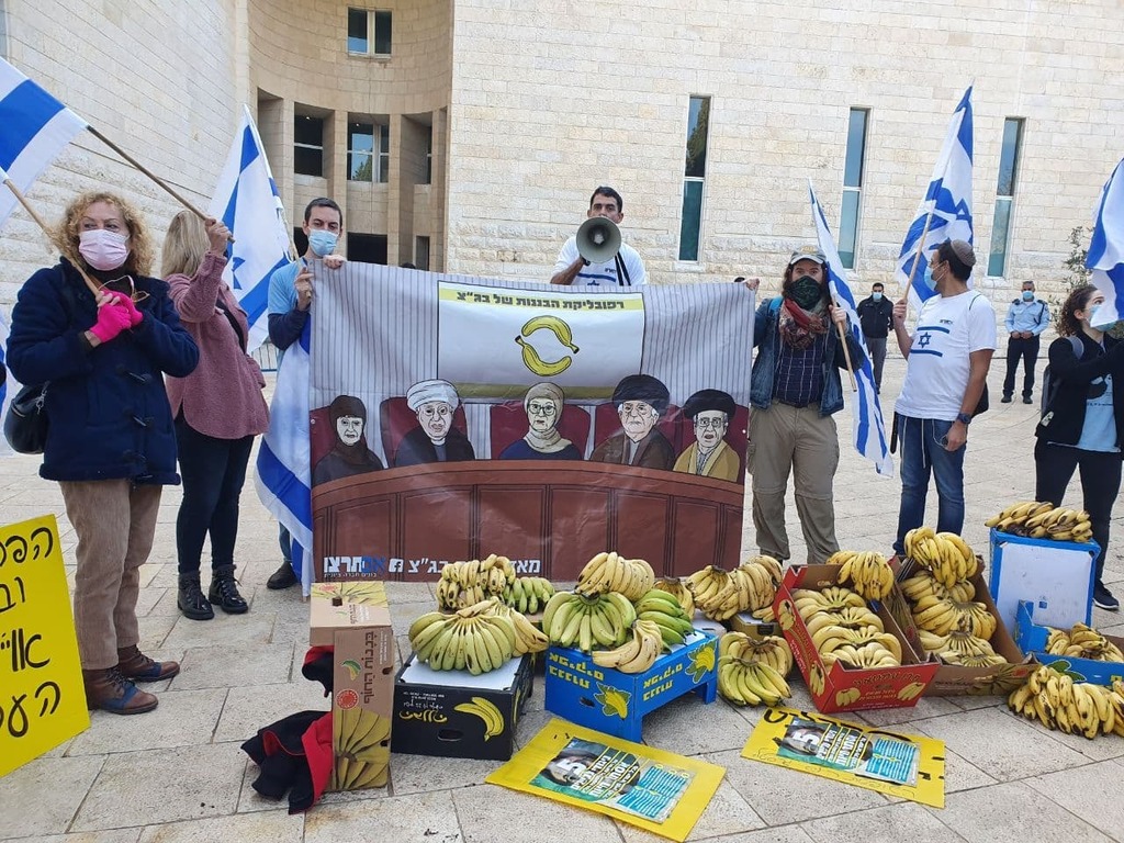הפגנת "אם תרצו" מחוץ לבג"ץ (צילום: יעל פרידסון) מחאות נגד שופטי בית המשפט העליון לקראת הדיון על חוק הלאום