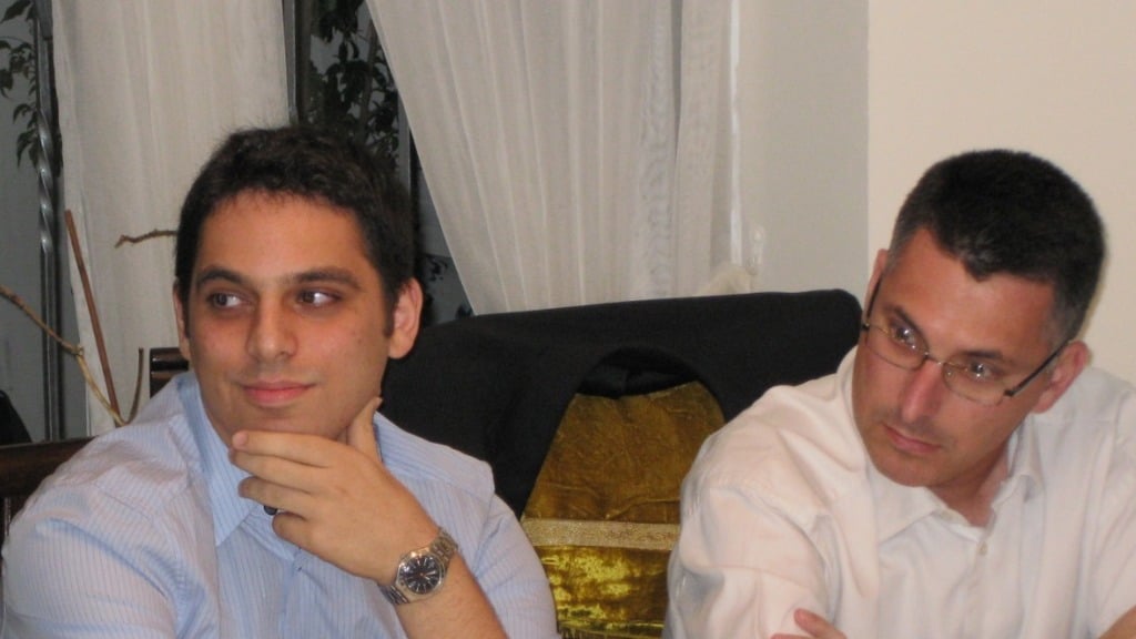 מימין: גדעון סער והכותב ערן רוזנצויג, 2008 ערן רוזנצויג גדעון סער חובב דמרי 2008