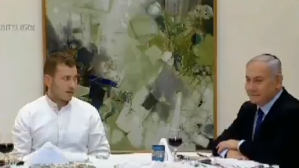 Prime Minister Netanyahu and his youngest son, Avner who was present at the Passover Seder in violation of health directives (Photo: Screenshot) Prime Minister Netanyahu and his youngest son, Avner who was present at the Passover Seder in violation of health directives