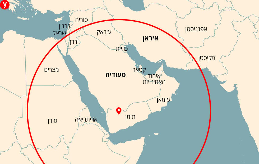 רדיוס של כ-2,000 ק"מ מצפון תימן אינפו גרפיקה מפה צפון תימן מפת המזה"ת
