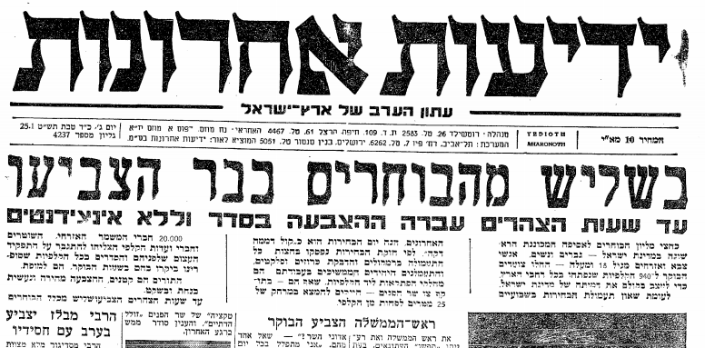  הכותרת הראשית של "ידיעות אחרונות" ביום הבחירות בשעות הערב