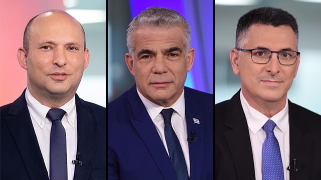 "לפיד שמאל, עם בנט אין סיכוי, רק את סער לא מחרימים" (צילום: קובי קואנקס, הדר יואביאן) גדעון סער- יאיר לפיד- נפתלי בנט