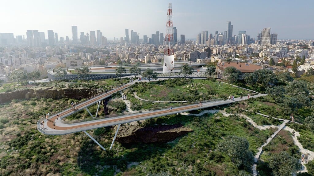 הגשר הצף יאפשר פגיעה מינימלית בטבע בגבעה (הדמיה: רימוק אדריכלים) קוזלובסקי מקום ראשון