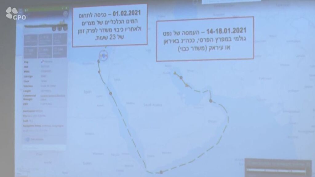 המסלול של הספינה (צילום מסך) מסיבת עיתונאים המשרד להגנת הסביבה
