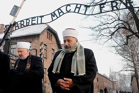 Muslim leaders visiting the Auschwitz death camp in Poland   