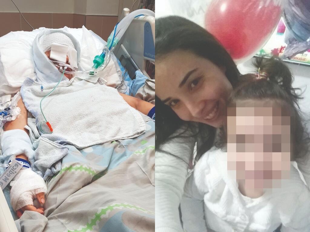 Shira Iskov avec son fils avant l'incident (à droite) et à l'hôpital