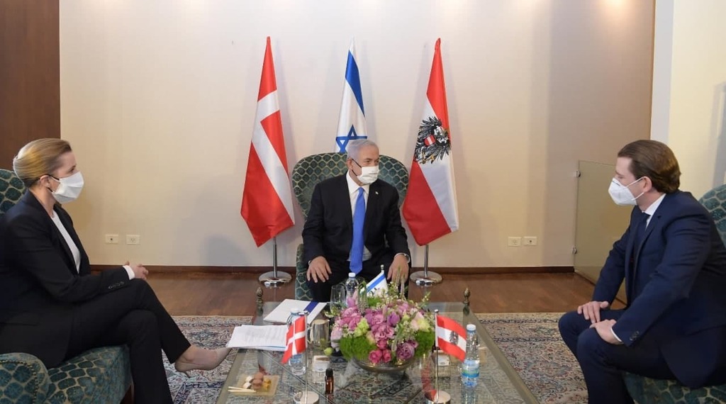 צילום: עמוס בן גרשום, לע"מ רה"מ נתניהו בפגישה עם ראש ממשלת דנמרק מדה פרדריקסן וקנצלר אוסטריה סבסטיאן קורץ