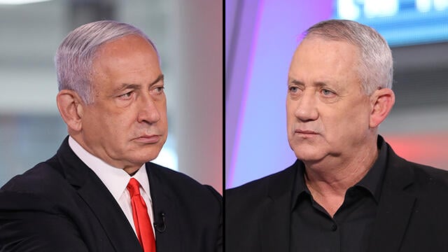 נתניהו וגנץ. עימות אחרון לפני ההשבעה? (צילום: הדר יואביאן, קובי קואנקס) ביבי נתניהו בני גנץ