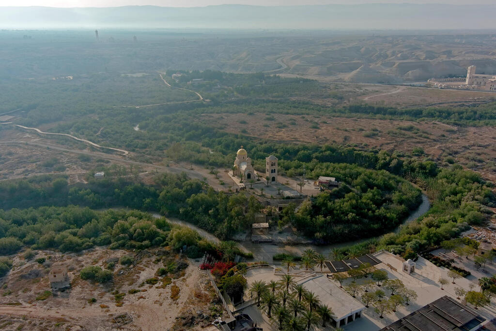 An aerial view shows a baptismal site known as Qasr el-Yahud on the River Jordan near Jericho in the Israeli-occupied West Bank 
