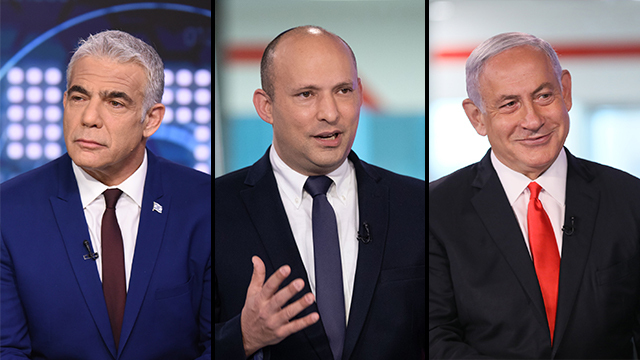 בנימין נתניהו, נפתלי בנט ויאיר לפיד (צילום: קובי קואנקס, הדר ייואביאן) בנימין נתניהו, נפתלי בנט, יאיר לפיד