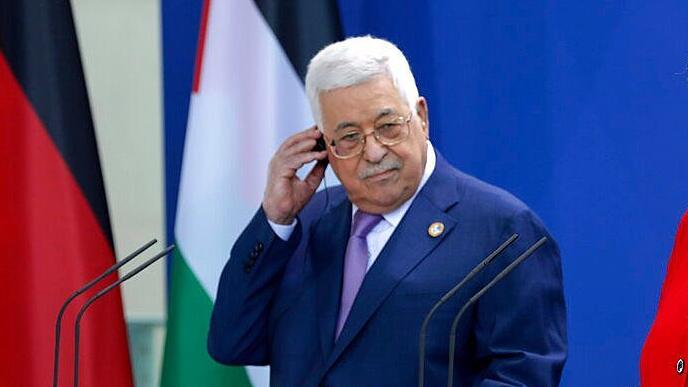 Palestinian President Mahmoud Abbas and German Chancellor Angela Merkel speaking following their meeting in Berlin in 2019 