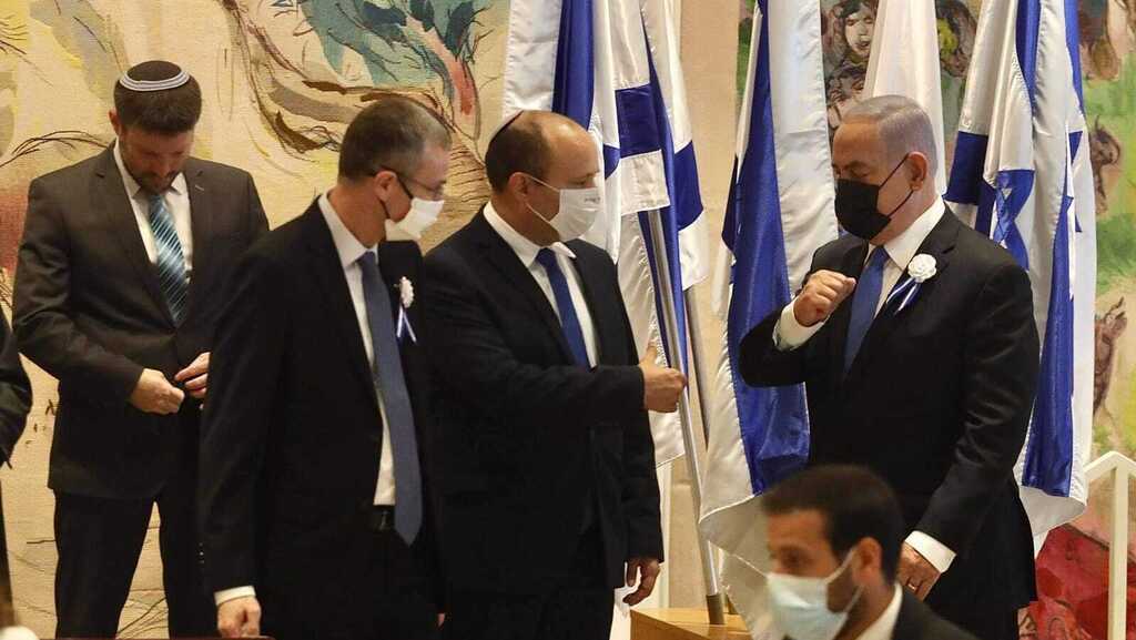 יישר איתו קו? נתניהו עם בנט, לוין וסמוטריץ' (צילום: מארק ישראל סלם) השבעת הכנסת ה24