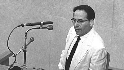 Holocaust survivor and author Yehiel Dinur Katzetnik testifies at the Eichmann trial (Photo: GPO) Yehiel Dinur Katzetnik, testifies at the Eichmann trial