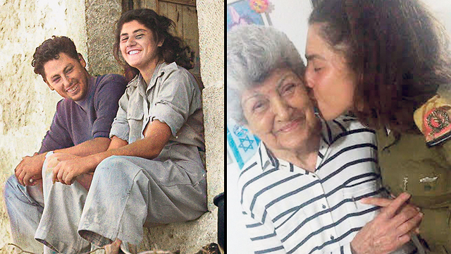 Yocheved Ben-Shmuel in her youth (L) and with her soldier granddaughter (Photo: Palmah archives) Yocheved Ben shmuel in her youth (L) and with her granddaughter