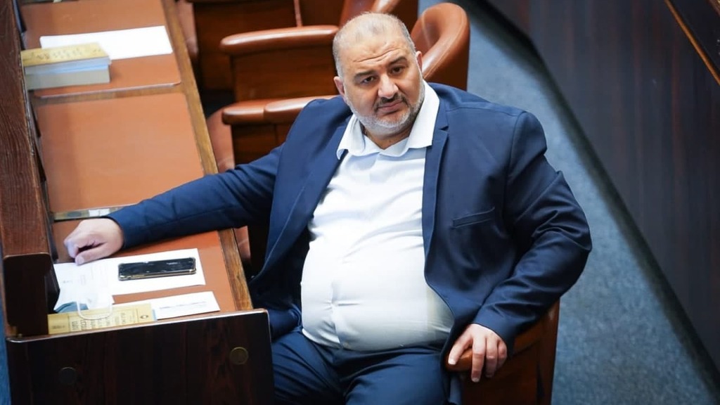 Mansour Abbas, head of the Islamist Raam party, during Knesset session (Photo: Knesset spokesperson) מנסור עבאס במליאת הכנסת