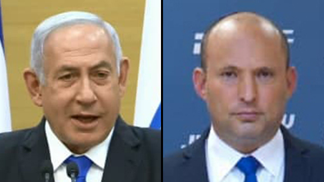 בנט. תקף את נתניהו על כך שלא הצליח לשכנע את סמוטריץ' להצטרף לממשלה (צילום: קונטקט, ערוץ כנסת) בנימין נתניהו ונפתלי בנט