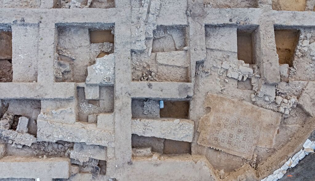 הפסיפס שנתגלה ביבנה (צילום: אסף פרץ, רשות העתיקות) הפסיפס שנתגלה ביבנה