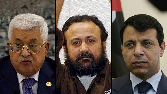 L-R: Fatah rivals Mahmoud Abbas, Marwan Barghouti and Mohammed Dahlan 
