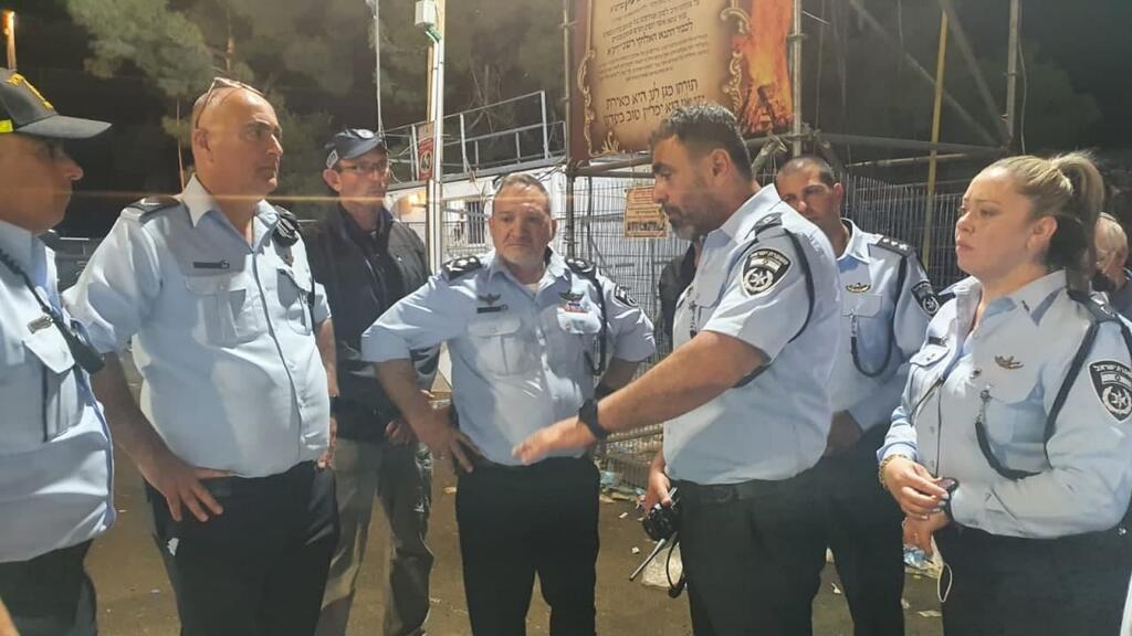 Police Commissioner Kobi Shabtai (center) with other high ranking officers at Mount Meron hours after deadly stampede (<span style="font-weight: normal;">Photo: Israel Police</span>)
Police Commissioner Kobi Shabtai (center) with other high ranking officers at Mount Meron hours after deadly stampede (<span style="font-weight: normal;">Photo: Israel Police</span>)