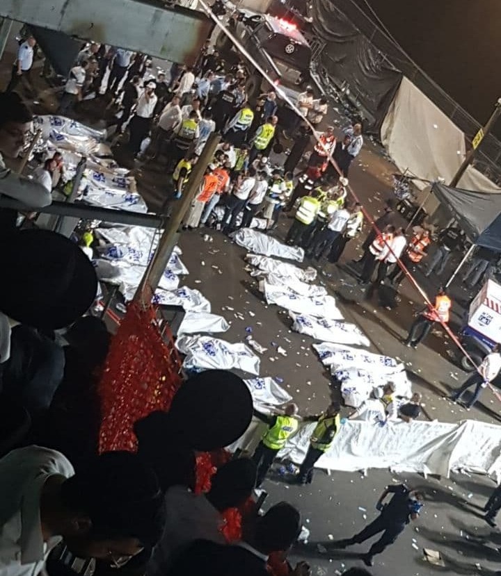 Bodies are laid out at the scene of the disaster 