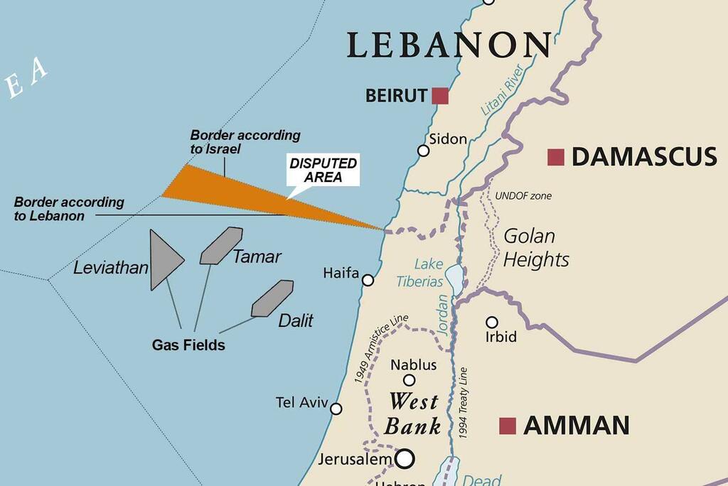 A map showing the territorial maritime dispute between Israel and Lebanon 