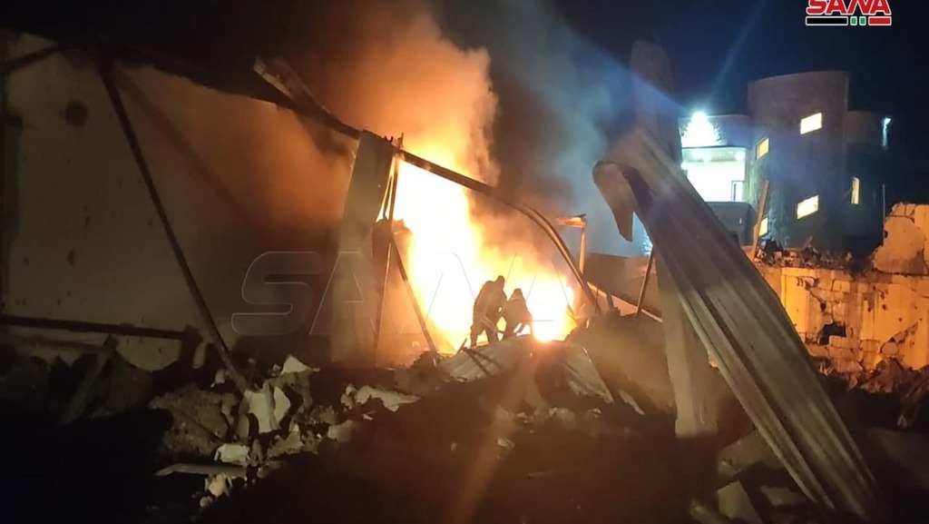 Aftermath of Israeli missile strike on Syria early on Wednesday (Photo: Syrian TV screenshot) תקיפה ישראלית בסוריה