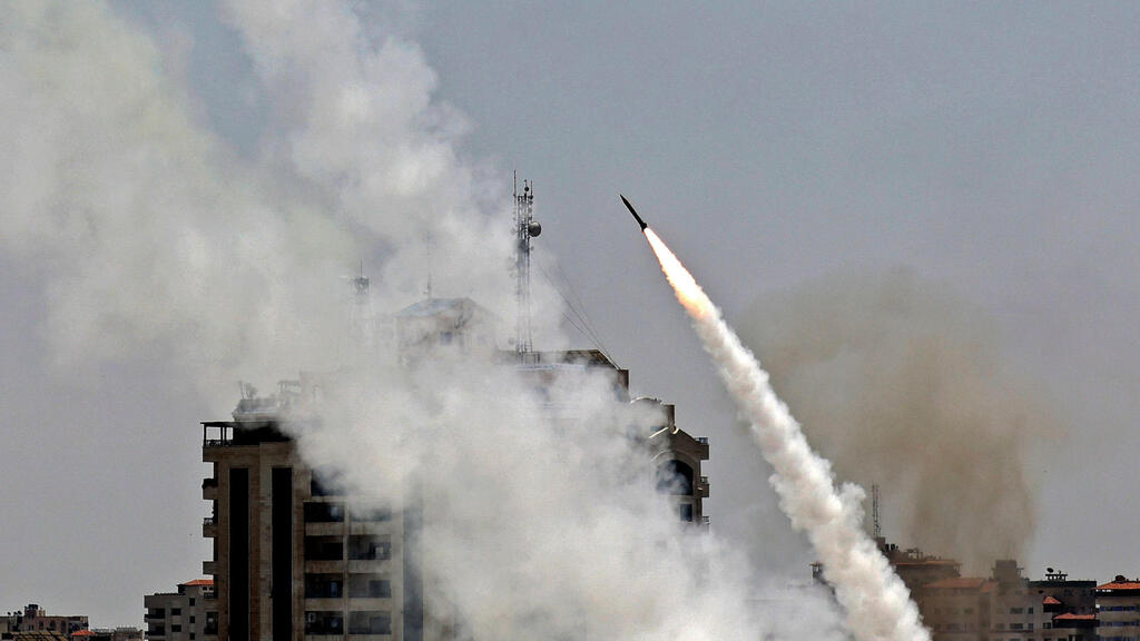    A rocket launched from Gaza city towards Israel during May cross border fighting 