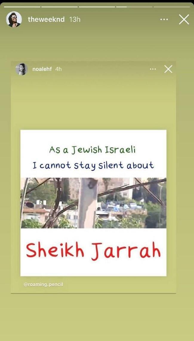 מזדהה עם הכאב הפלסטיני. דה וויקנד (צילום: אינסטגרם) מזדהה עם הכאב הפלסטיני. דה וויקנד