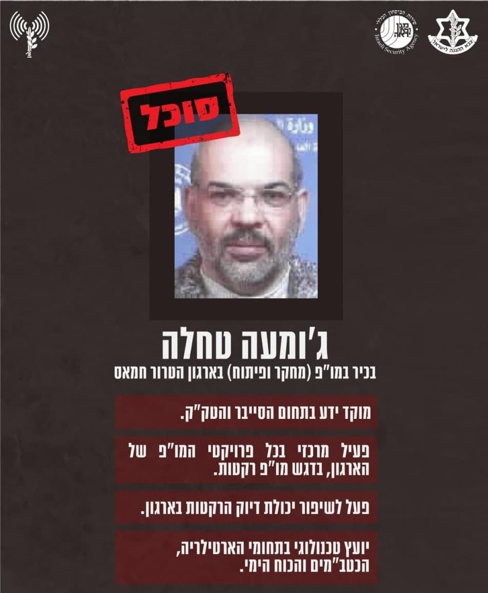 ג'ומעה טחלה. חוסל (צילום: דובר צה"ל) בכירי ארגון חמאס שסוכלו בפעולת צה"ל ושב"כ