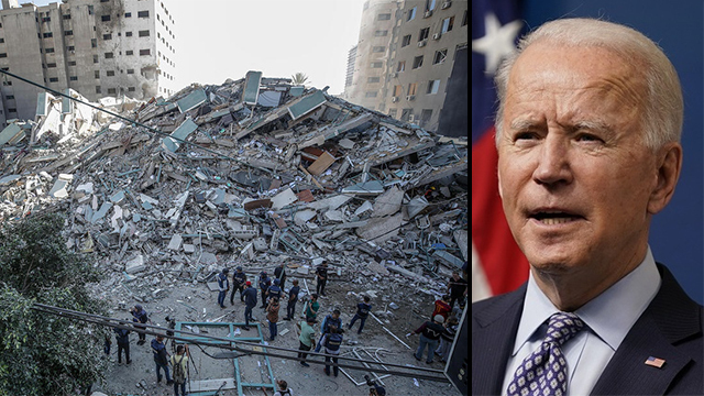 Damage in Gaza following IDF strike and President Biden (Photo: EPA, AP) Damage in Gaza following IDF strike and President Biden