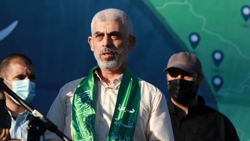 Hamas leader in the Gaza Strip Yahya Sinwar (Photo: TPS) מנהיג חמאס יחיא סינוואר בטקס לזכר הרוגי סבב הלחימה האחרון בעזה