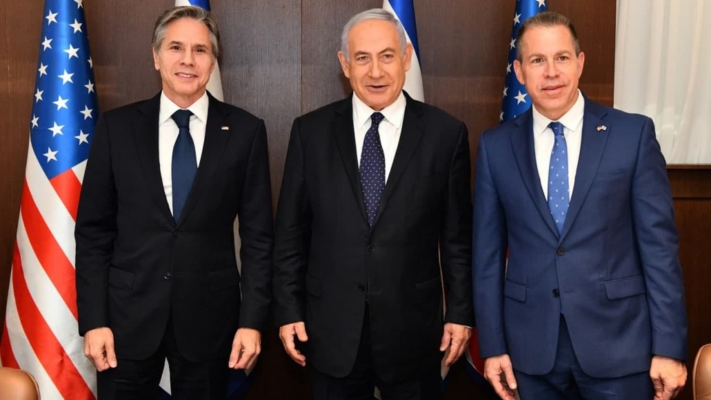 ארדן, נתניהו ובלינקן, אתמול בישראל (צילום: חיים צח לע"מ) גלעד ארדן, בנימין נתניהו ואנתוני בלינקן